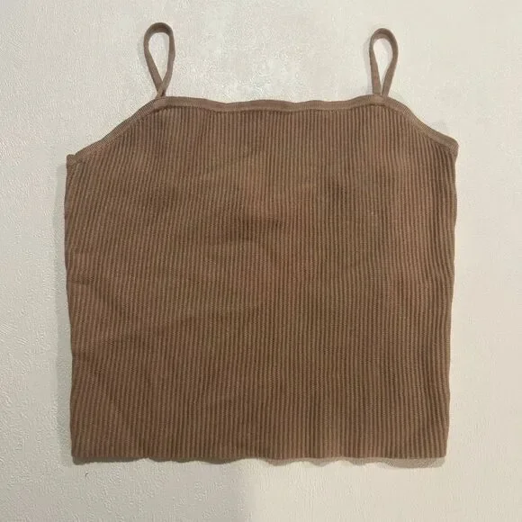Abercrombie & Fitch Ribbed Knit Camisole Tank Top Brown Minimalist Size Large - Picture 1 of 5